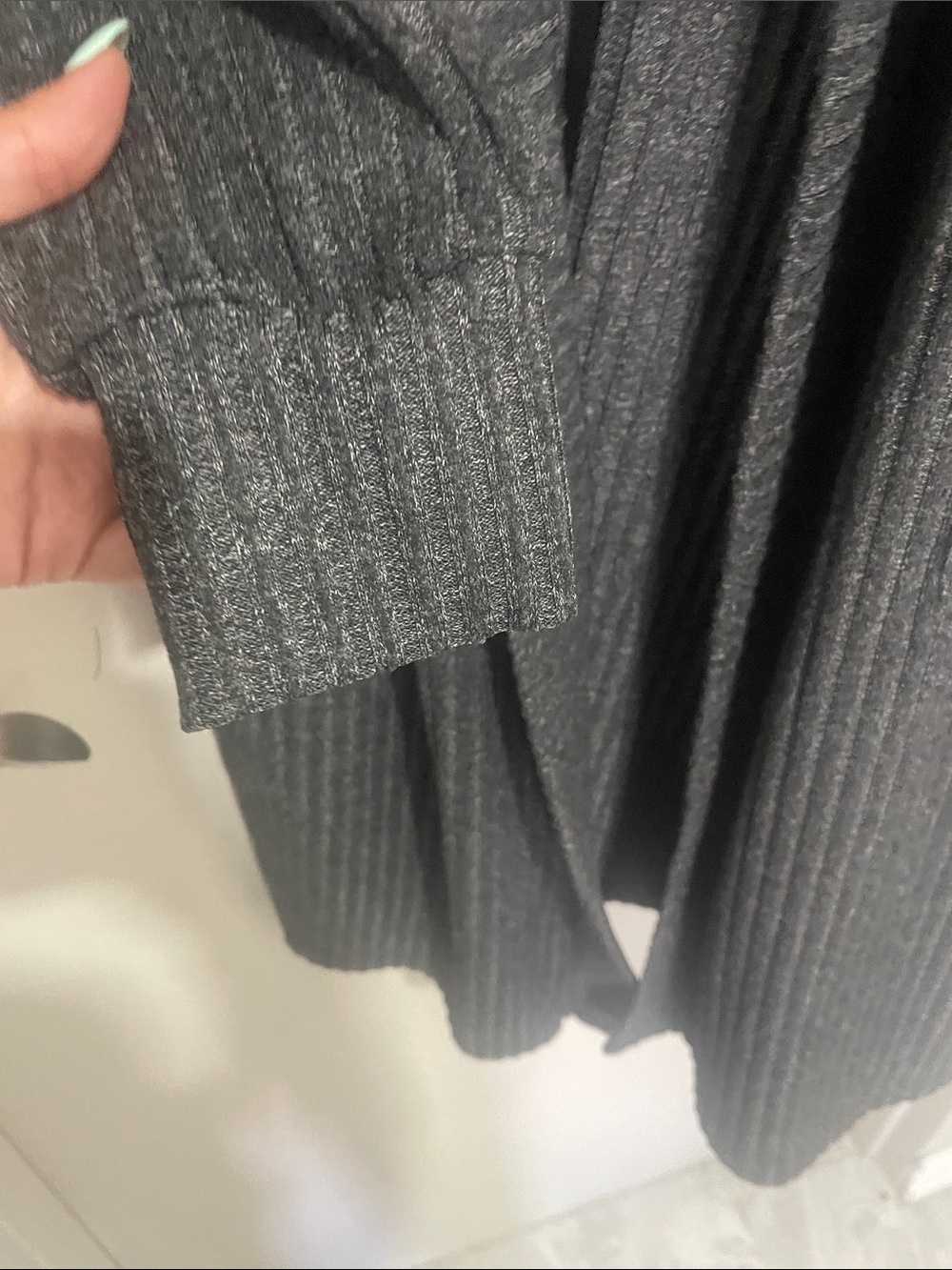 Long Open-Front Charcoal Ribbed Cardigan - Picture 5 of 7
